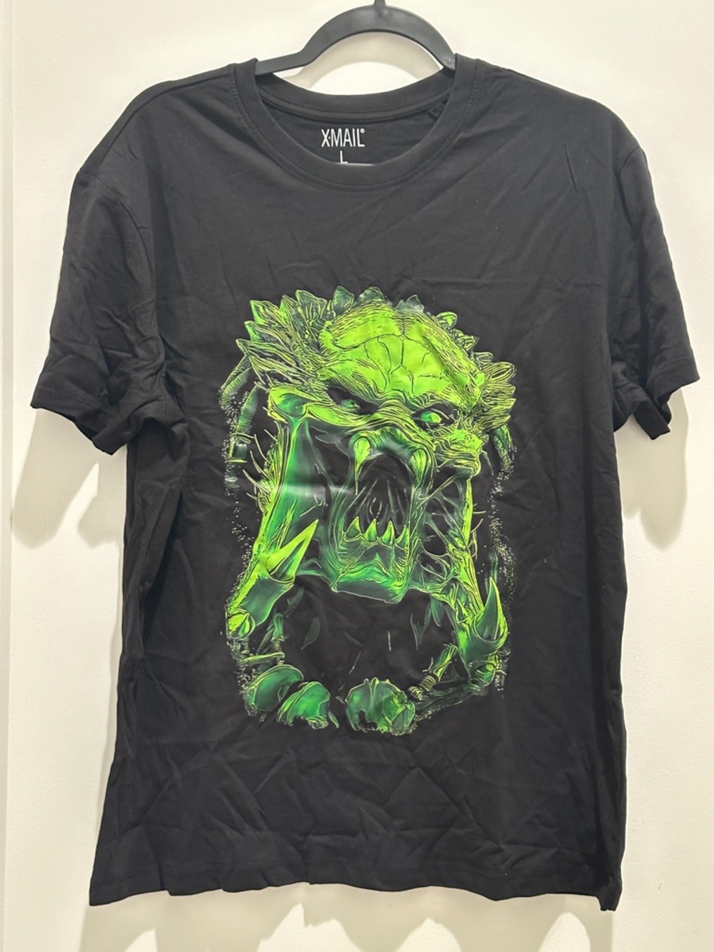 XMAIL Black Tee with Neon Predator Graphic